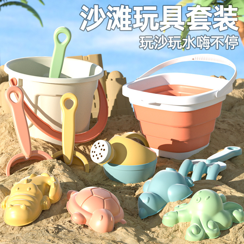 软胶沙滩桶可折叠儿童玩具铲子铲雪戏水玩水玩沙子玩具全套大号36