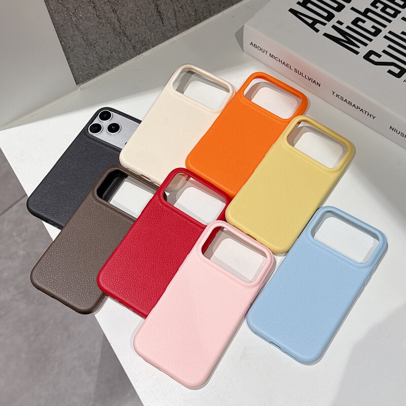 Suitable for Iphone17Pm Lychee Leather Pattern Mobile Phone Case Apple 16Promax New Simple 15Pm Protective Case