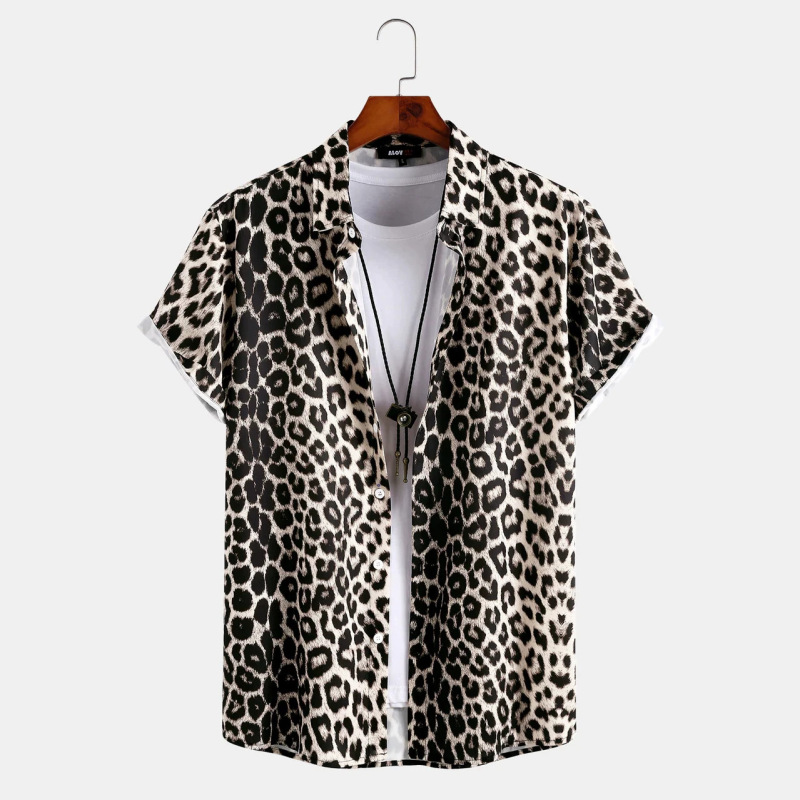 2026 Cross-Border Hot-Selling Summer Shirt Short-Sleeved 3D Digital Printed Leopard Print Cardigan Casual Loose Fit Unisex
