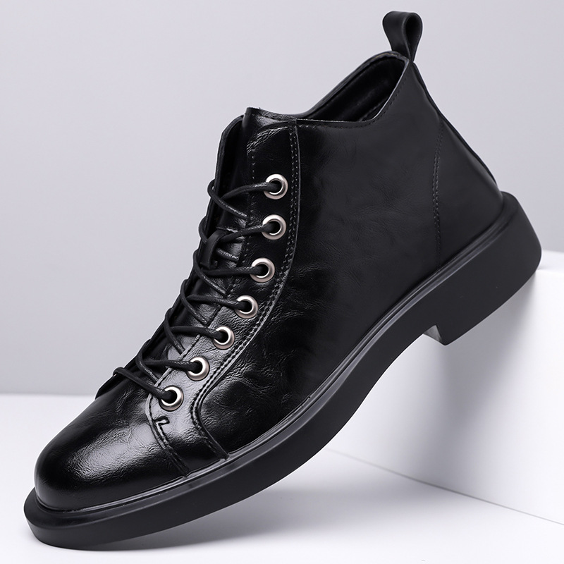 2025 Autumn and Winter British Retro Martin Boots for Men, Round Toe, Lace-Up, Soft Sole, Mid-Top Work Leather Boots, Short Boots for Men, Large Size