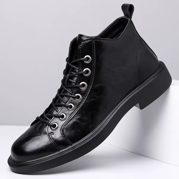 2025 Autumn and Winter British Retro Martin Boots for Men, Round Toe, Lace-Up, Soft Sole, Mid-Top Work Leather Boots, Short Boots for Men, Large Size