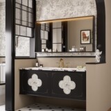 Французский в стиле ретро, шкаф для ванной комнаты, расписанная фарфоровое интегрированное бассейн, украшение оболочки, дубовая панель с четырьмя листьями, шкаф для ванной комнаты