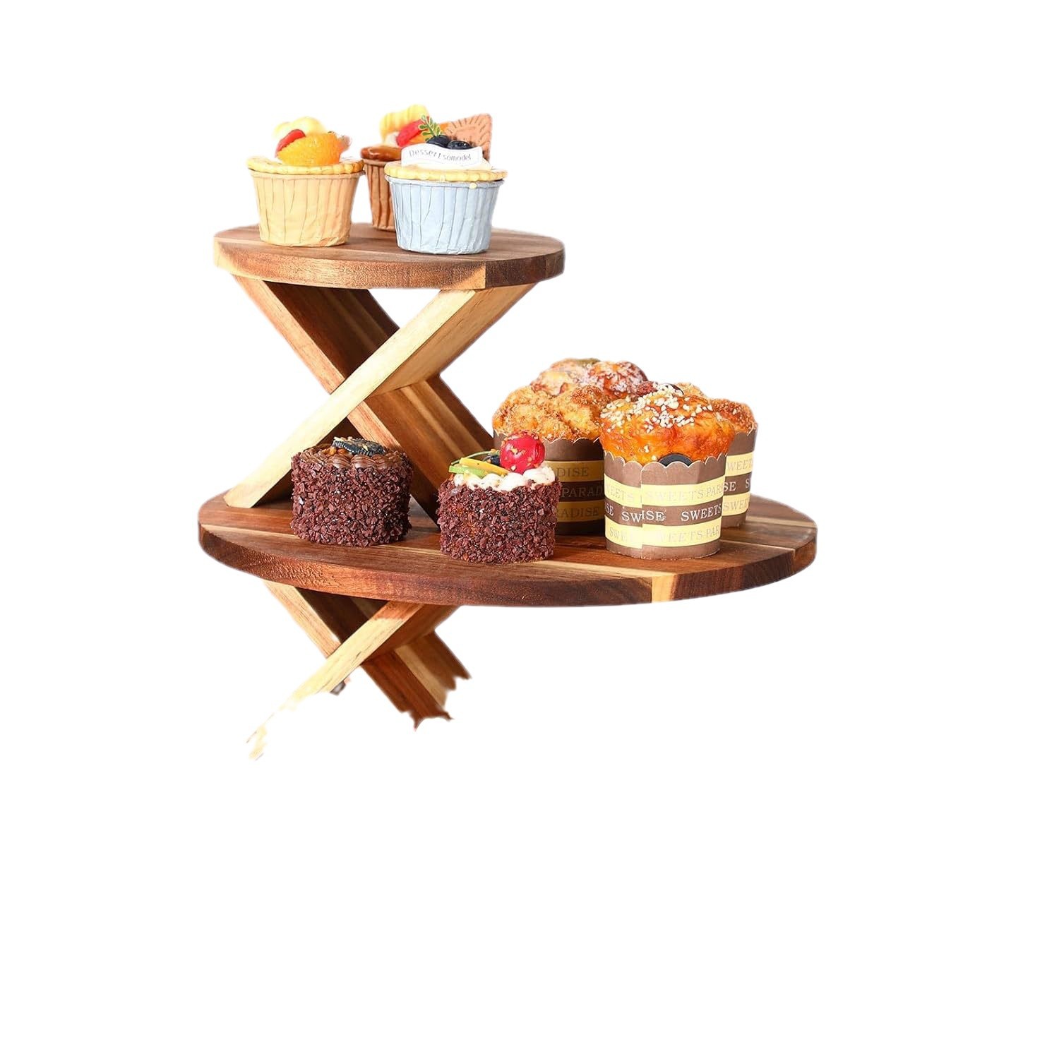 Estante de almacenamiento de bocadillos de madera para fiestas Estante de almacenamiento de cupcakes multicapa de mesa Estante de exhibición de postres multifuncional de madera maciza