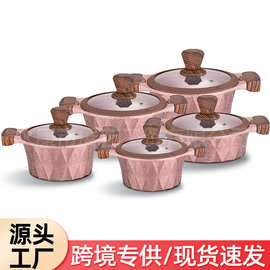 麦饭石汤锅不粘锅双耳蒸煮面锅煲汤燃气电磁炉专用火锅锅焖锅跨境