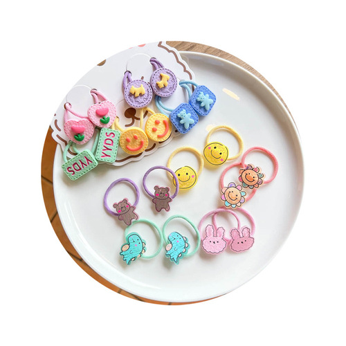 5 pairs of children's fruit hair ties for little girls, cute cartoon bear headbands, baby mini pairs of rubber bands