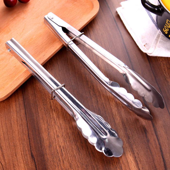 Stainless Steel Food Tongs for Barbecue, Kitchen Grilling, Steak Frying, Household Anti-Scald Bread Food Thickened Commercial Tongs