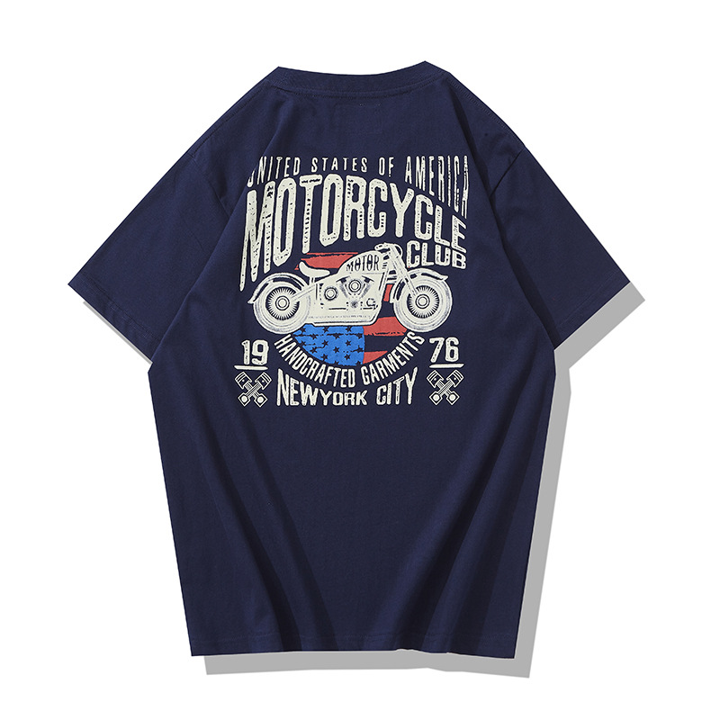 SS nueva motocicleta letra impresa camiseta 200g jóvenes hombres retro manga corta Camiseta cuello redondo