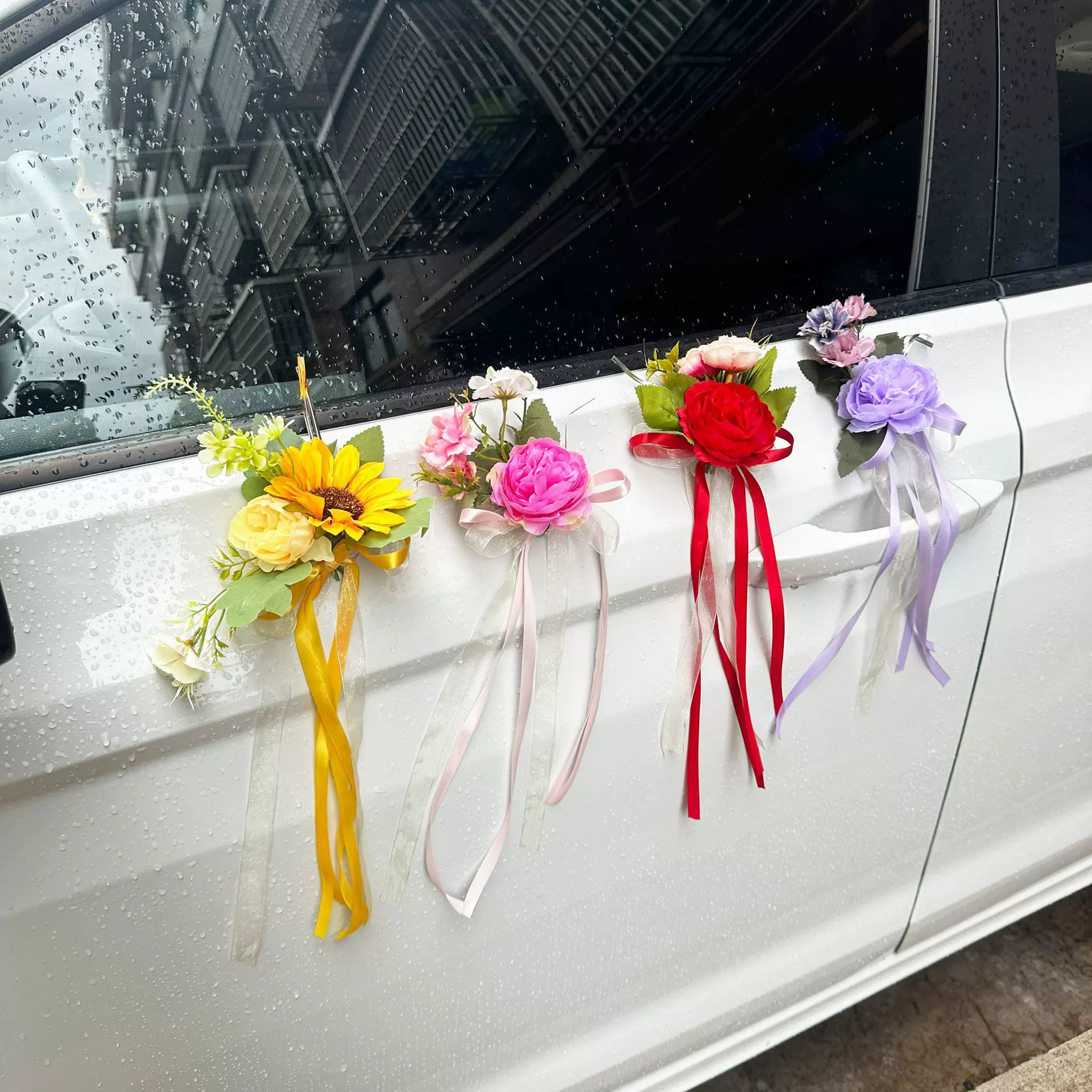 亚马逊结仿真玫瑰车头花婚车后视镜车队陪嫁车婚礼接亲布置拉花