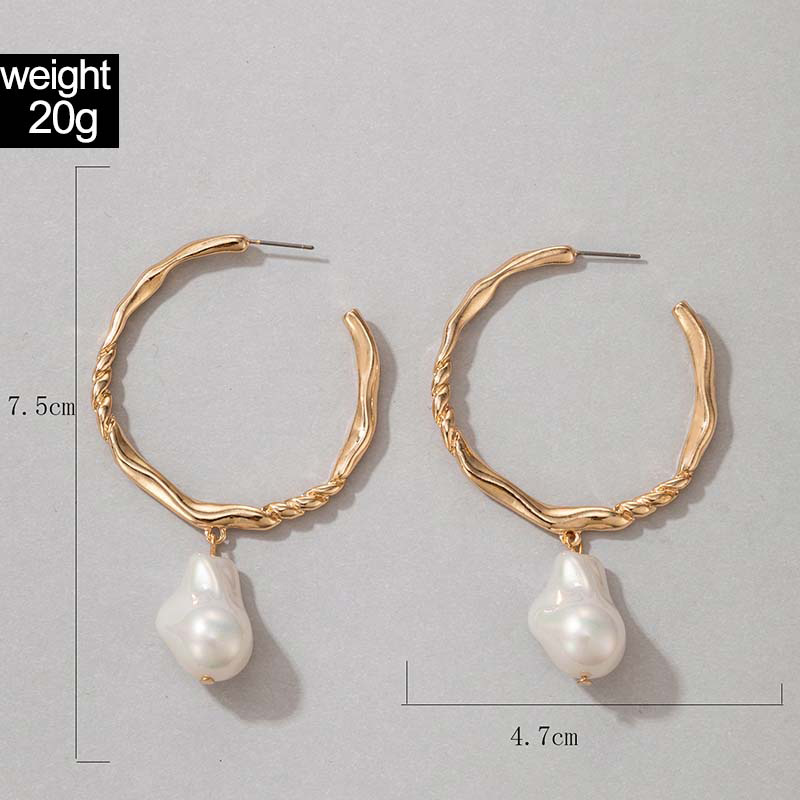 Fashion Ol Jewelry Baroque Pearl Inlaid Alloy Geometric Bead Earrings display picture 7
