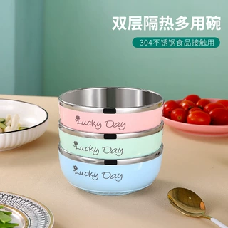 304不锈钢儿童碗可爱创意家用碗双层隔热防烫防滑防摔幼儿园饭碗