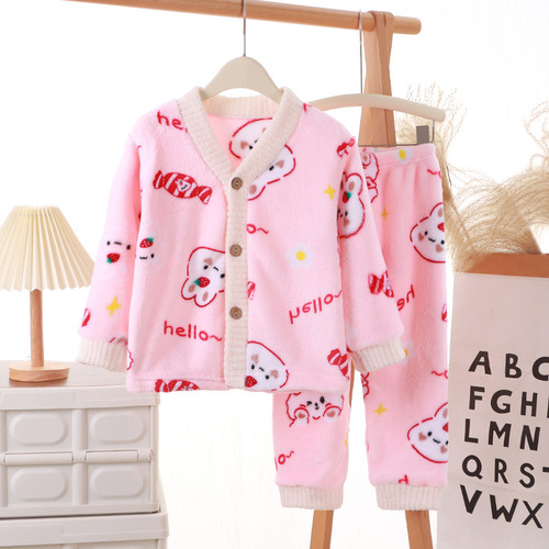 【】Children's Homecoming Cardigan Set for Girls, Soft and Fluffy Floral Print, Loose Fleece Suit