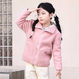 女童摇粒绒外套春秋韩版新款加厚宝宝抓绒上衣洋气亲子羊羔绒开衫