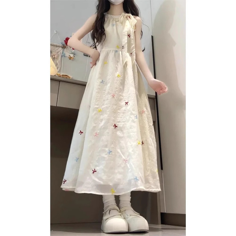 Sweet Style Elegant Bow Tie Belt Hanging Halter dress Women's Super Fairy Waist Slimming Cool Long Skirt