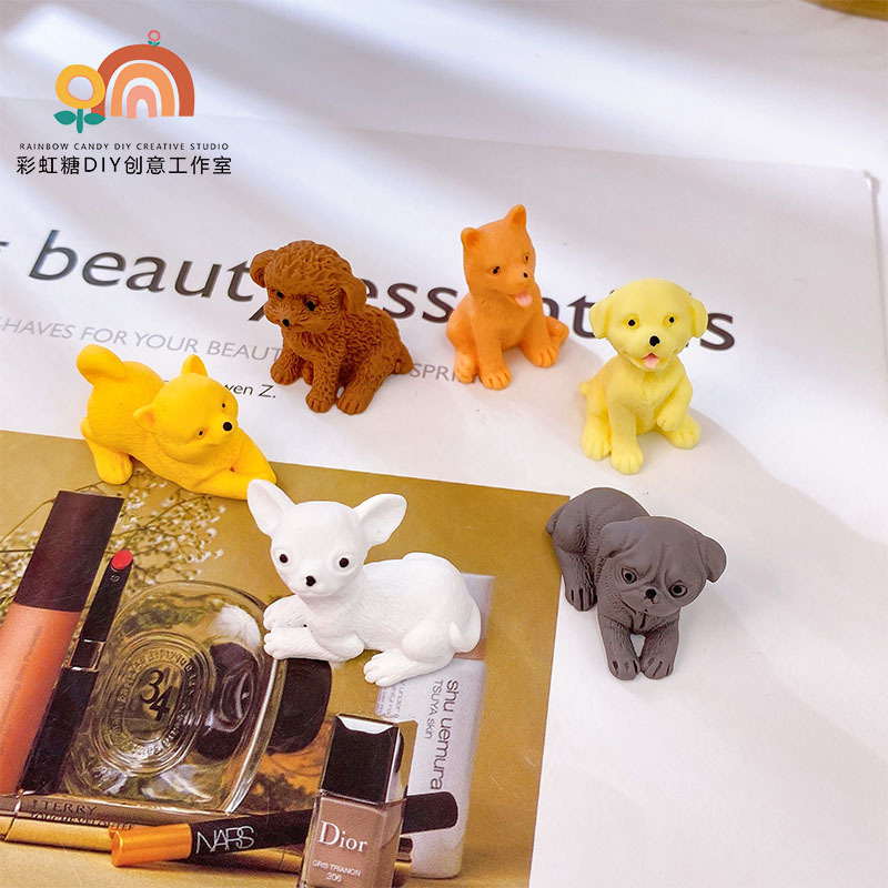 만화 입체 강아지 DIY 액세서리 재미있는 열쇠 고리 데스크탑 작은 장식품 자동차 인테리어 장식 재료