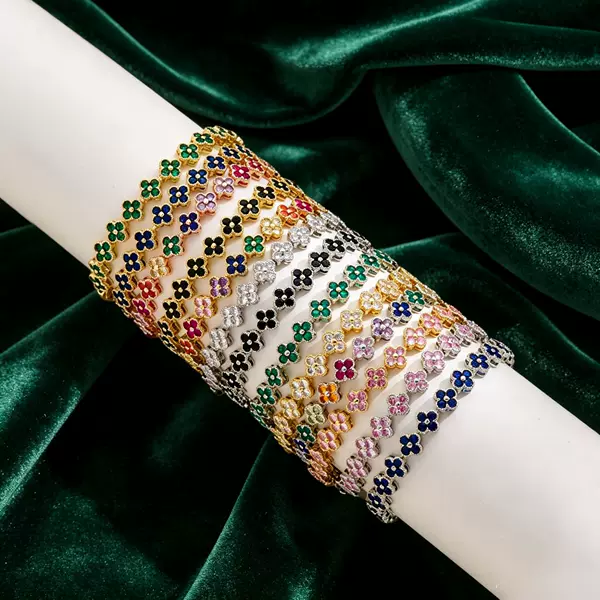 Amazon's Cross-Border Best-Selling Bracelet, Four-Leaf Clover Bracelet, Colorful Full Diamond Zircon, European and American Fashion Luxury High-End Jewelry