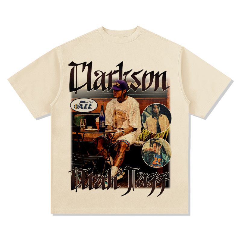 Transfronterizo Clarkson Clarkson camiseta de estrella retro estadounidense de manga corta con estampado