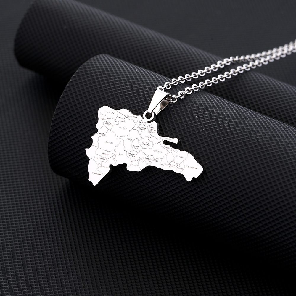 Collana con ciondolo in acciaio al titanio con mappa dominicana per uomo e donna, collana di coppia in acciaio inossidabile, accessori di tendenza_voghion.com