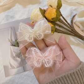 超仙网纱蝴蝶珍珠发夹女氛围感森系少女仙美侧边碎发夹子编发头饰