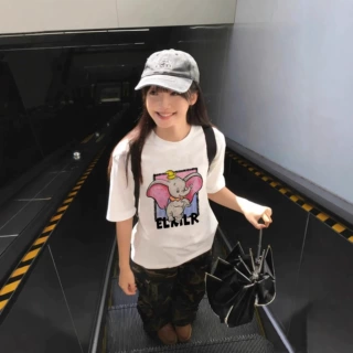 白色小飞象短袖t恤女夏2026新款学生宽松设计感小众慵懒风上衣服