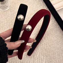 法式高颅顶宽边黑色丝绒发箍女2025新款秋冬高级感珍珠头箍头饰品