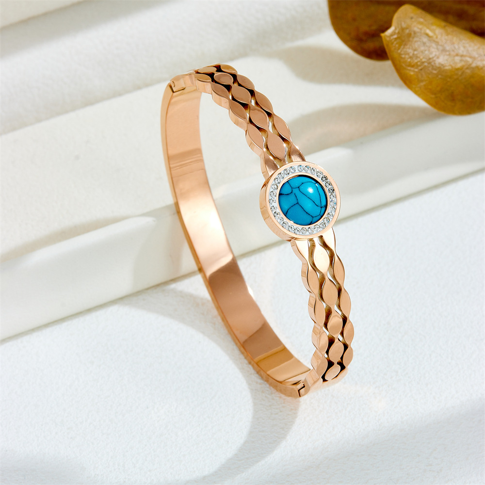 Bangle Classification IG Style Geometric Titanium Steel Shell Zircon Bangle In Bulk