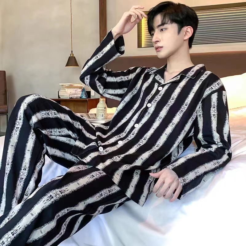 Otoño nuevo pijama de hombre simple rayas ocio primavera otoño invierno set de ropa casera de cuatro estaciones chatter puede ser un agente