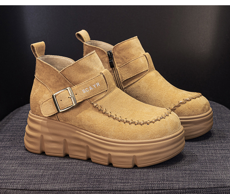 Giày boot nữ cổ cao đế dày tăng chiều cao phong cách Anh quốc cổ điển — M2961 màu đen, Lạc đà M2961, M2961 màu nâu, M2961 màu vàng chi tiết 15