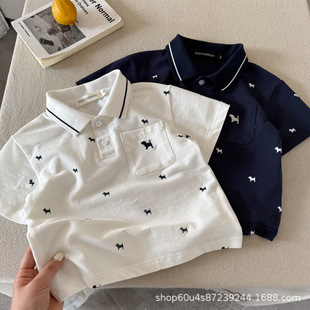 2025 New Summer Products for Boys and Girls Embroidered Puppy Polo Shirt Baby Lapel