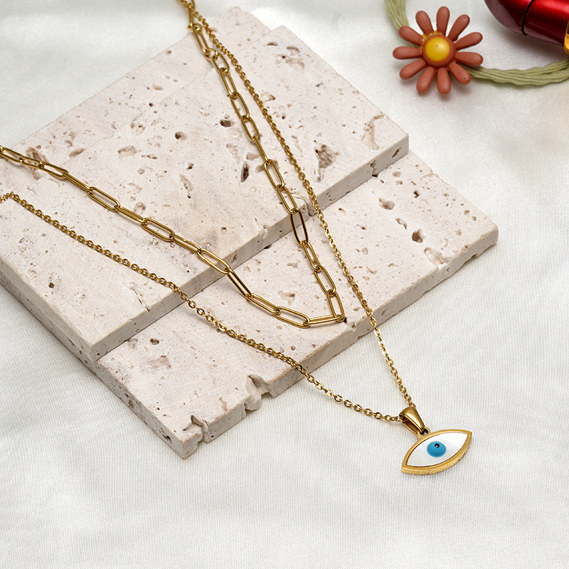 Fashion Eye Titanium Steel Enamel Plating Inlay Shell Layered Necklaces 1 Piece