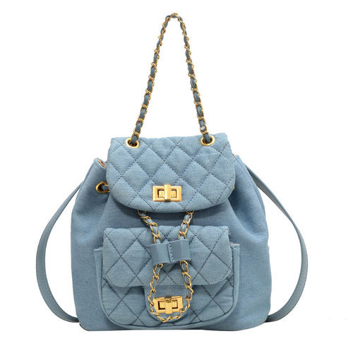 Denim Backpack Women's  New Fashion Versatile Diamond Backpack Summer Casual Travel Backpack