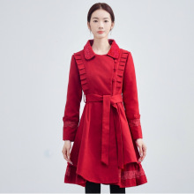 冬新款女装气质复古甜美修身长袖毛呢外套大衣 妍絮