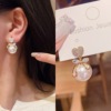 Fashionable design earrings from pearl, brand silver needle, European style, trend of season, diamond encrusted, silver 925 sample