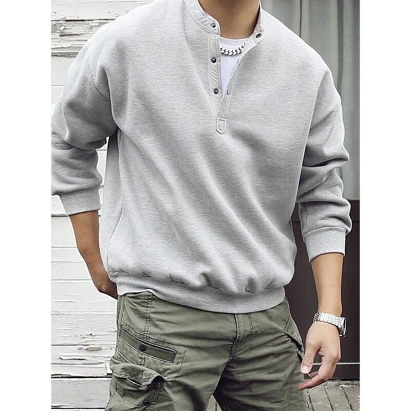 Japanese Style Retro Autumn and Winter Men's Henry Collar Long-sleeved Base Shirt Casual Loose Pullover Sweater Thickened plus size Men's Trendy