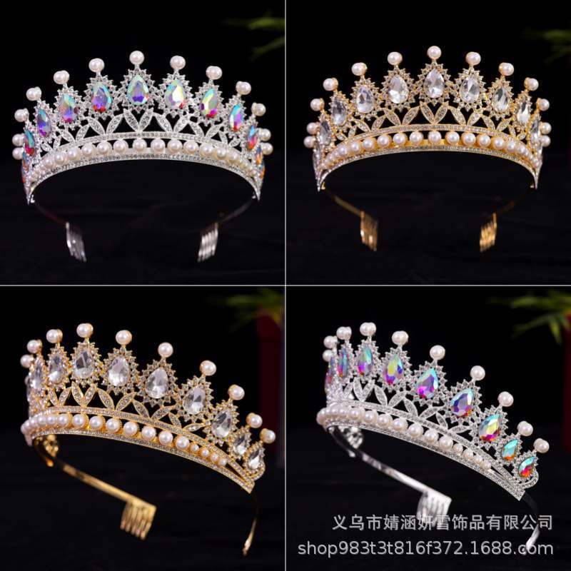 European and American Fashionable Bridal Crown Crystal Electroplated Princess Crown Performance Birthday Tiara Wedding Dress Hair Accessories European and American Fashionable Bridal Crown Crystal Electroplated Princess Crown Performance Birthday Tiara Wedding Dress Hair Accessories