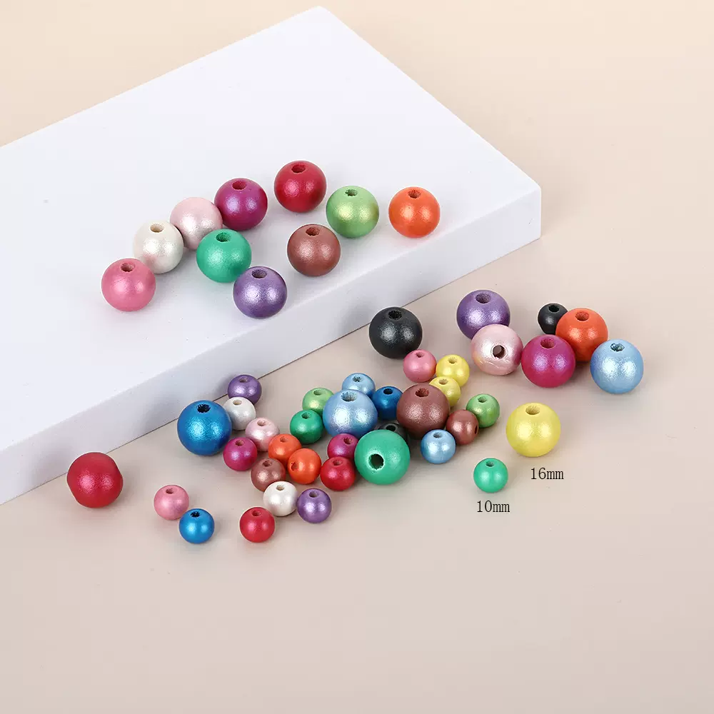 跨境直供10mm-16mm珠光色圆珠DIY饰品配件木质散珠串珠材料木珠