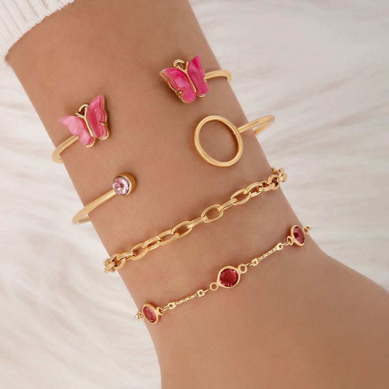 Bracelets Classification 1 Set Quantity Wholesale Jewelry Casual Japanese Style Round Butterfly Alloy Artificial Gemstones Rhinestones Plating Inlay Bracelets