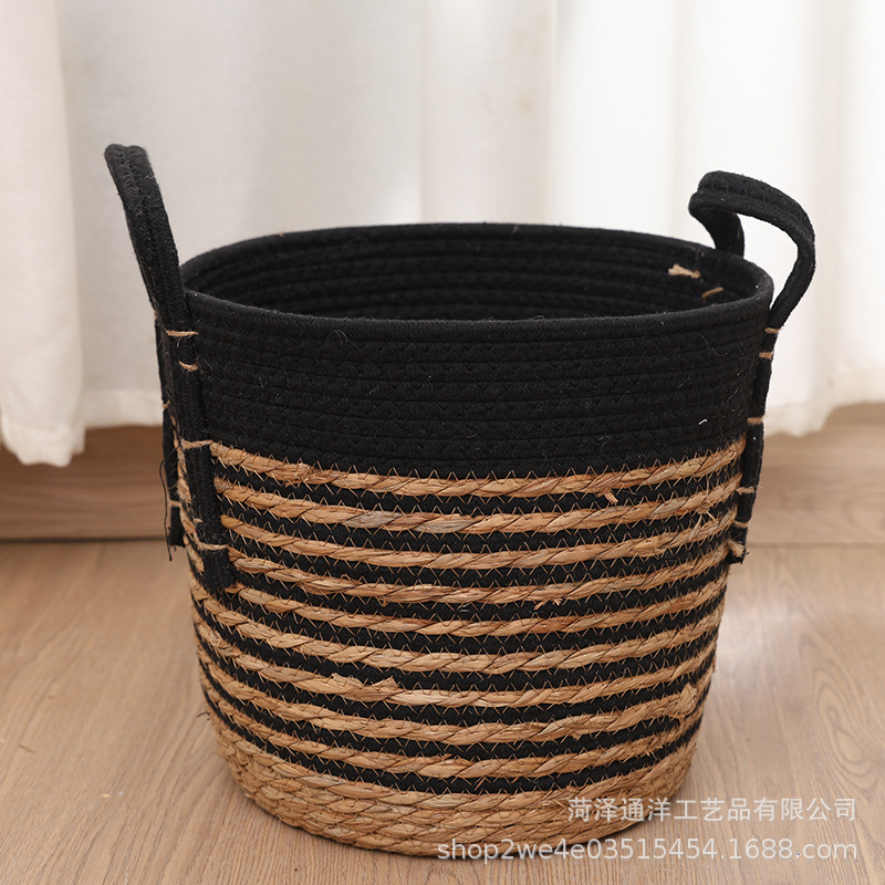 Spot cestas de almacenamiento de ropa sucia de doble oreja tejida de paja nórdica, macetas de plantas verdes, cestas decorativas, canastas de almacenamiento de artículos diversos para bocadillos de sala de estar