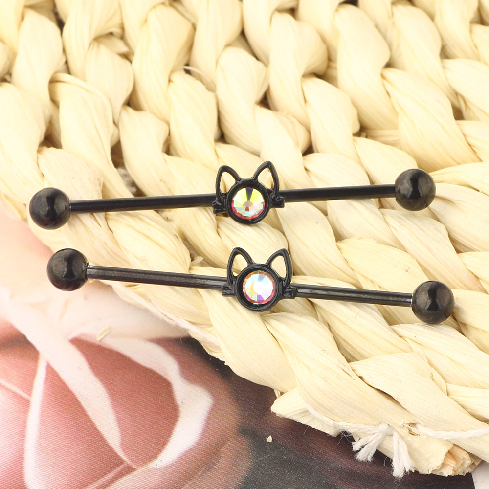 Black Cat Geometric 316L Surgical Steel Industrial Barbell Bridge Ear Piercing Jewelry detail image 7