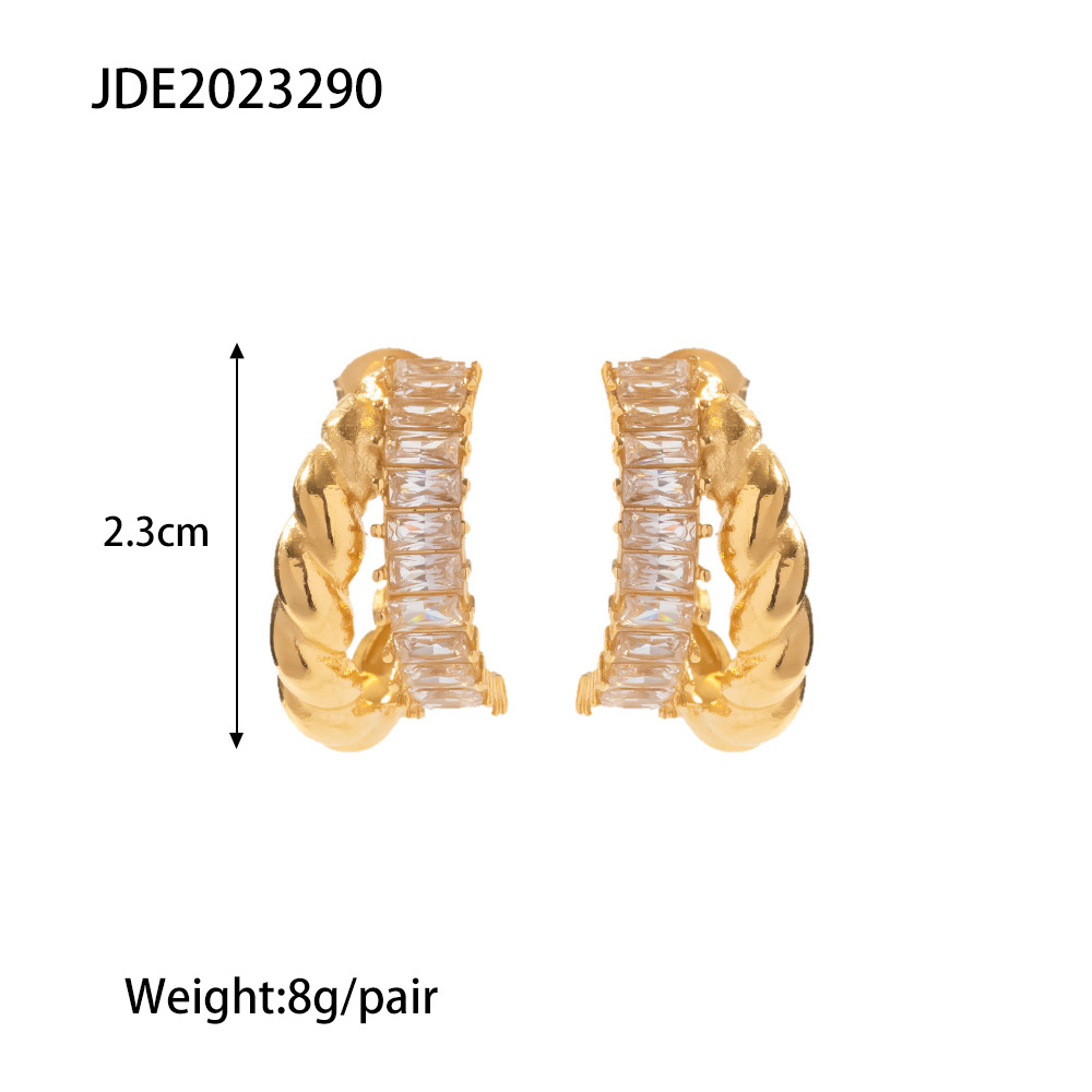 Glam Geometric Stainless Steel Gold Plated Zircon Earrings 1 Pair