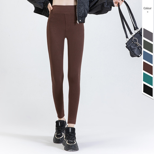 New European and American Cross-Border Denim Heated Pants Spring and Summer Warm High-Waist Hip-Lifting Casual Tight Ankle Pants with Fleece Lining