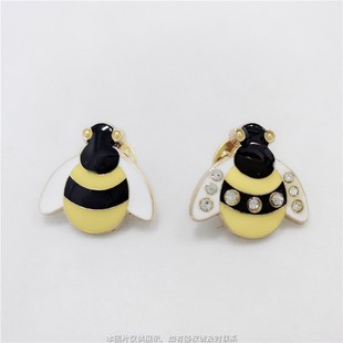 Fujian Jewelry Factory Korean Style Fresh Bee Stud Earrings Cute Earrings Enamel Oil Drop Inlaid Diamond Insect Earrings