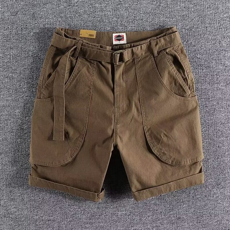 American Motorcycle Work Shorts Men's Summer Trendy Retro Large Pocket Five-Point Pants Heavy Casual Loose Mid-Length Pants Men