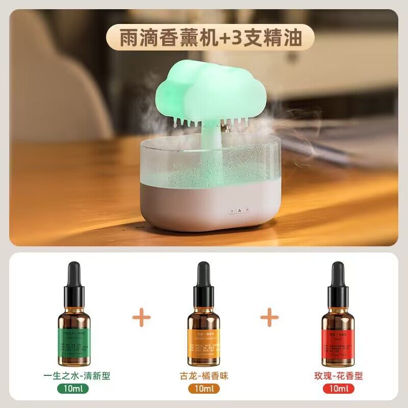 2023 creativa nueva máquina de aromaterapia gota de lluvia USB escritorio colorido noche luz atomización nube lluvia humidificador transfronterizo