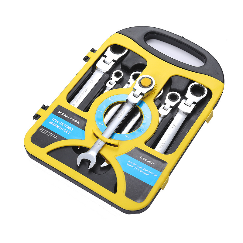 7-pieza cabeza móvil de doble propósito Llave de trinquete conjunto de flor de ciruelo abierto máquina rápida reparación de automóviles llave 8-19mm