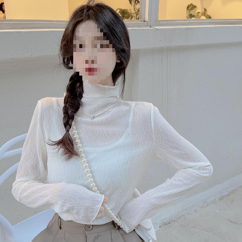 Plus Size Women's Clothing with a Sense of Covering the Flesh, Niche and Fat-Looking Shirts, Autumn and Winter Bottoming Shirts, Tops with Lace Design for Women