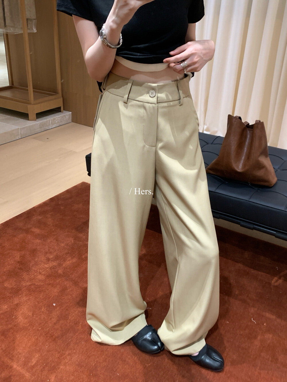 Quần culottes nữ ống rộng dáng suông vải rũ mềm mại — màu đen, màu kaki chi tiết 13