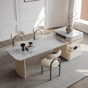 Cream Wind Rock Board Island Table Dining Table Integrated Retractable Microwave Storage Cabinet Modern Simple Middle Island Table