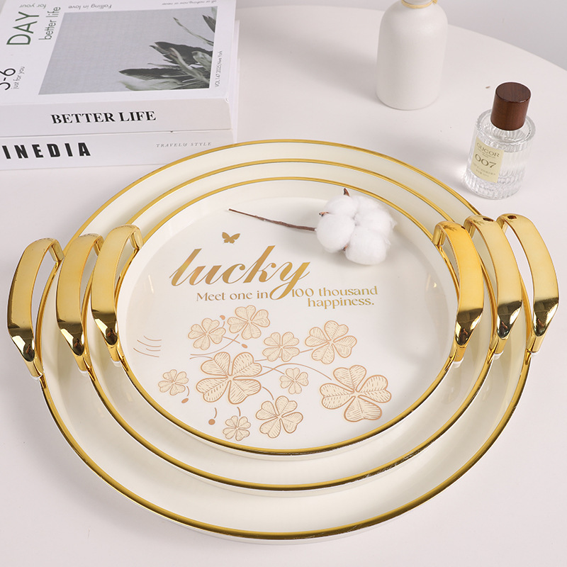 Pet Round Gold-Plated Direct Supply Tray Plastic Creative Water Cup Tea Tray Simple and Fashionable Round Restaurant Bread Tray Pet Round Gold-Plated Direct Supply Tray Plastic Creative Water Cup Tea Tray Simple and Fashionable Round Restaurant Bread Tray