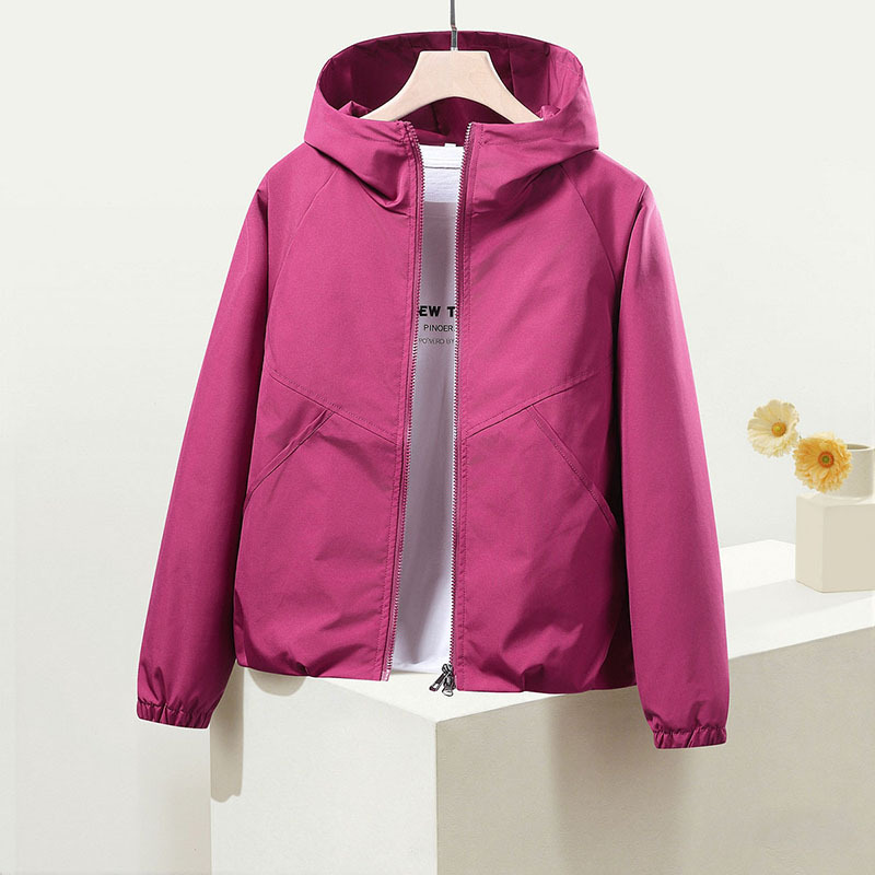 Outdoor Jacket for Women, Spring and Autumn Short Windproof Jacket, Casual Loose Hooded Spring Versatile Long-Sleeved Jacket