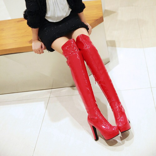 Women's Over-the-Knee Zipper Boots with Faux Fur, Thick Heel, Waterproof Platform, Steel Pipe Dance Boots for Autumn/Winter
